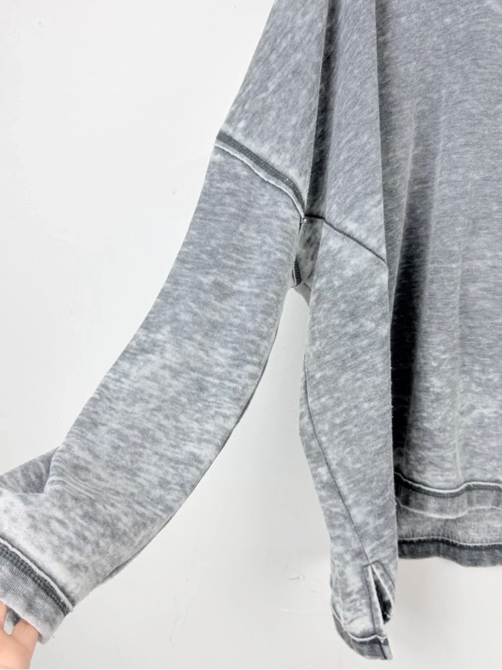 Free People Gray Mineral Wash Oversized Pullover Sweatshirt Boho Lounge Top - Picture 3 of 5